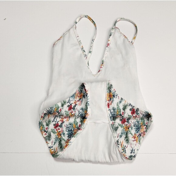 Floral Swimsuit Size 2 Deep V Neck One-Piece Adjustable Straps Stretch White - Picture 9 of 10